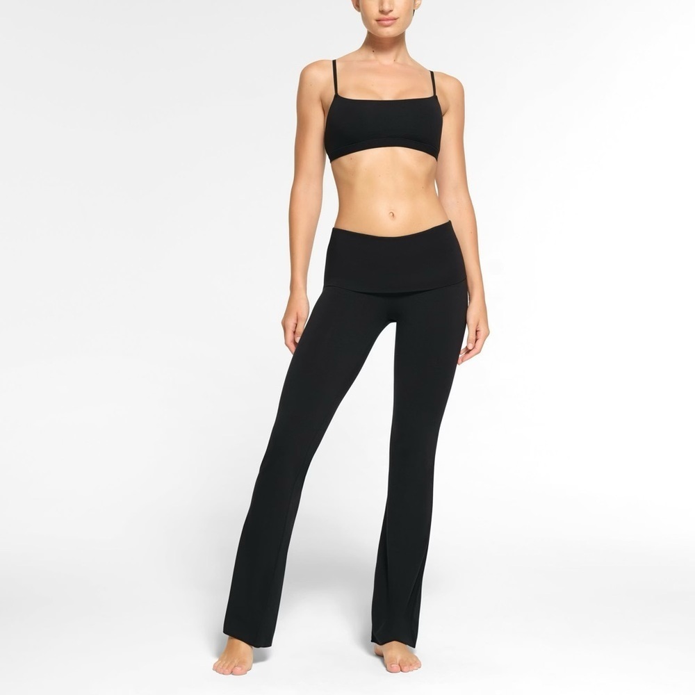 SKIMS Black Cotton Foldover Flare Leggings L